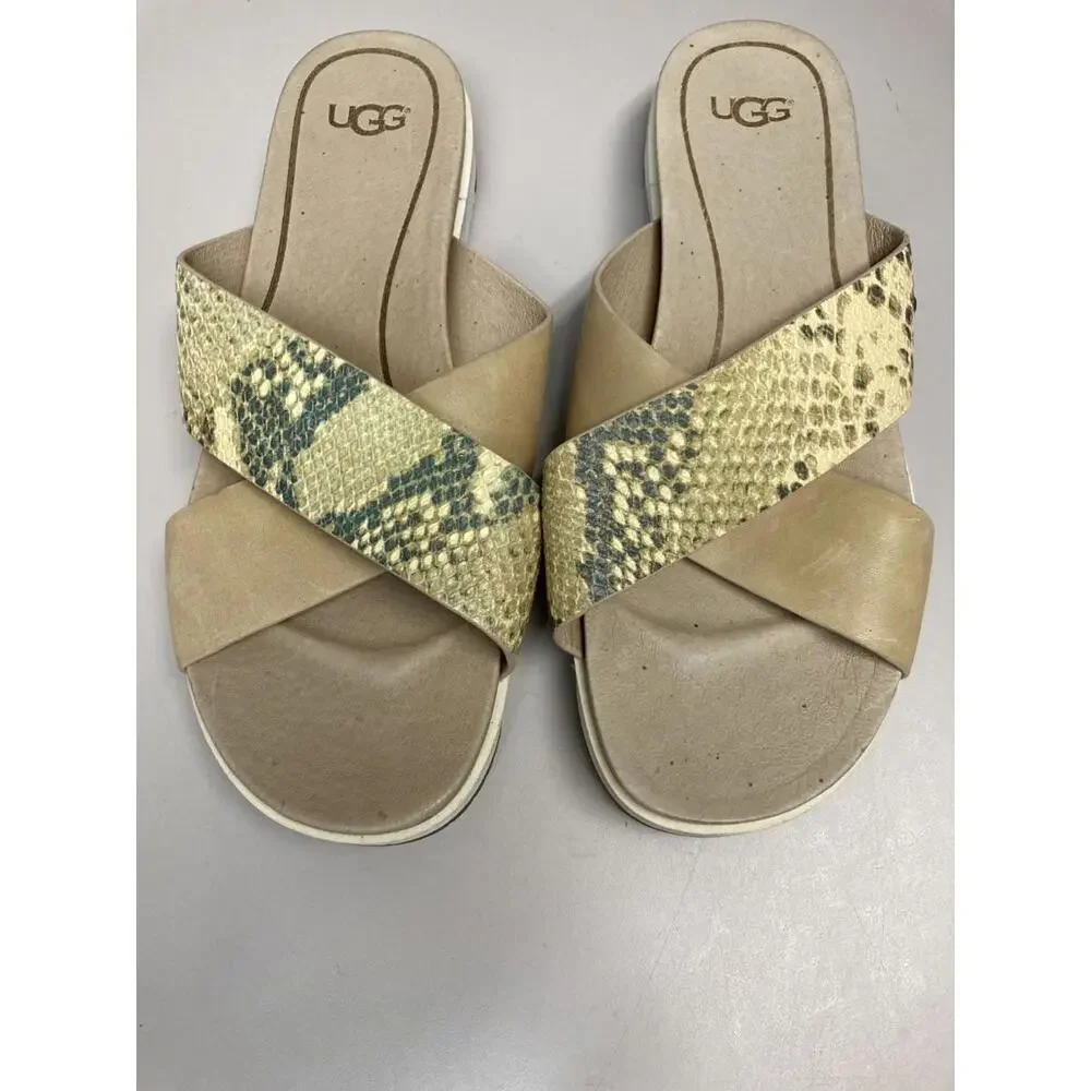 UGG Women's Slide Tan/Gold Leather Snake Size 7 - Picture 4 of 5